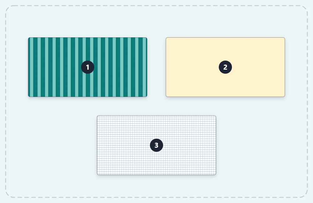 Cut pieces for a fabric basket, numbered: outer fabric, lining and interfacing