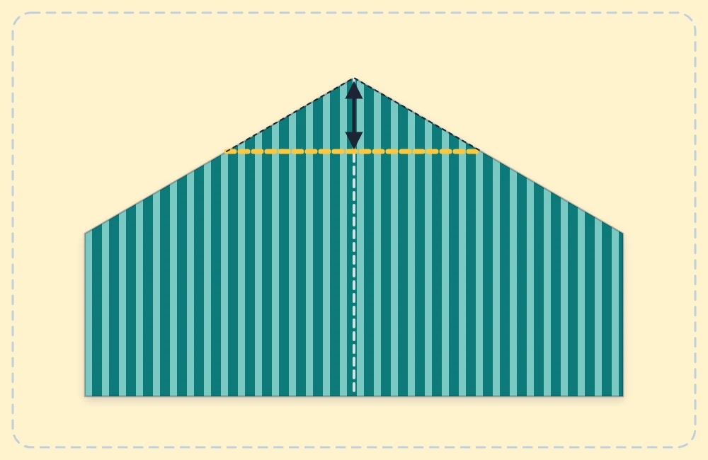 A boxed corner: the corner of the bag pinched flat into a triangle with a stitching line across it