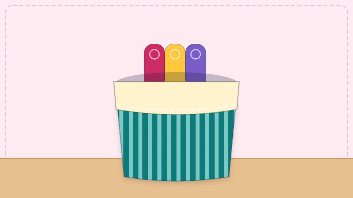 A soft fabric basket with a folded cuff, holding rolled fabric
