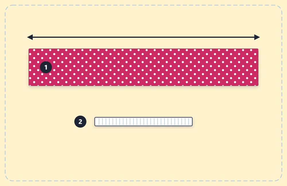Cut pieces for a scrunchie: a long fabric strip and a short piece of elastic