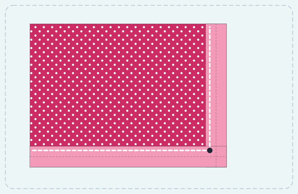 Close-up of a bandana corner with the narrow hem folded twice and a line of stitching holding it down