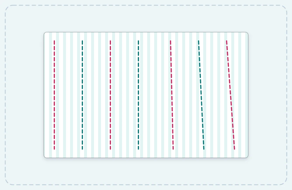 Practice swatch of striped fabric with several rows of straight stitching