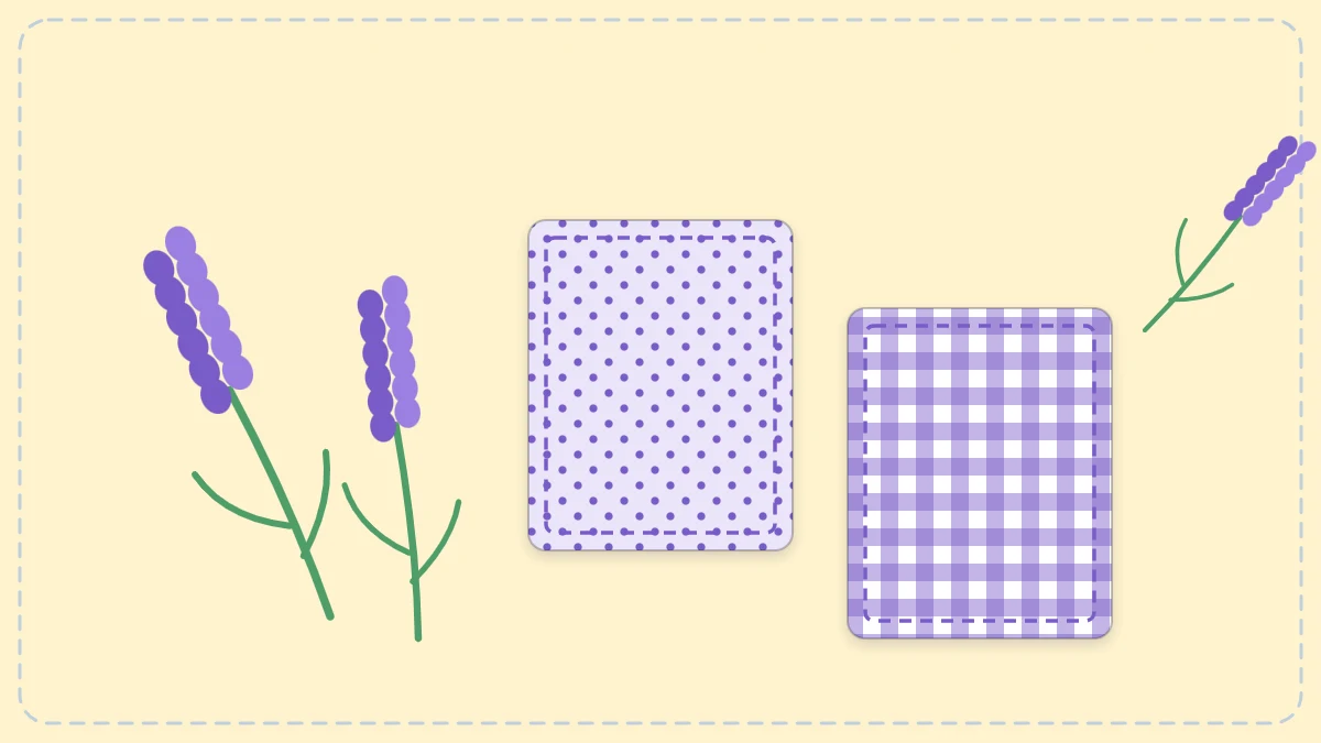 Small fabric sachets lying beside sprigs of lavender