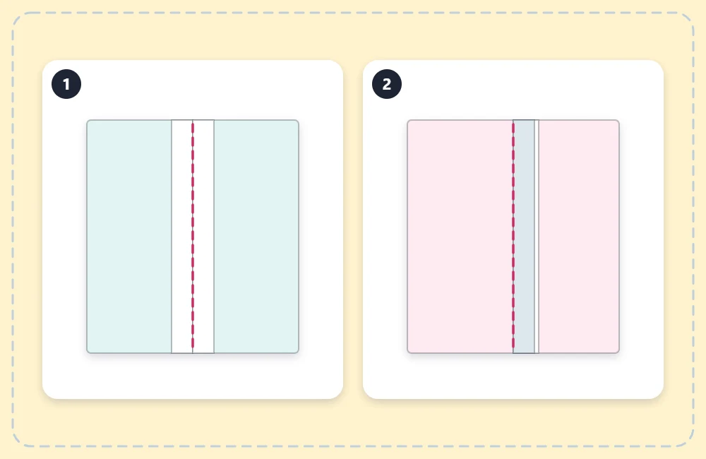 Two seams seen from the wrong side: seam allowances pressed open and seam allowances pressed to one side