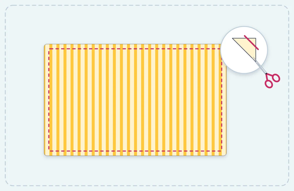 A turned placemat with clipped corners shown and a line of topstitching all around the edge