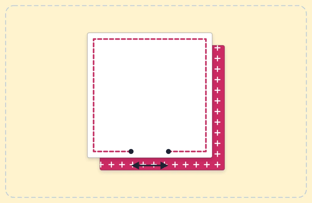 Two fabric squares stacked together with a stitching line around the edge and a gap left open on one side