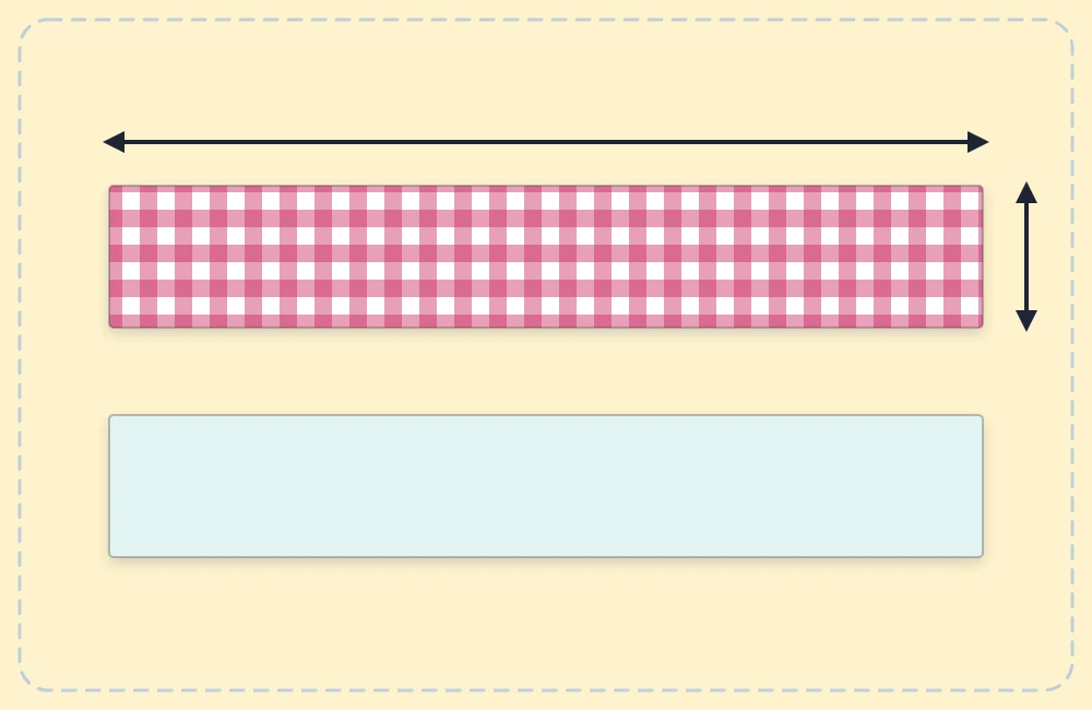 Two long fabric rectangles, a front and a back, with arrows marking the length and the width