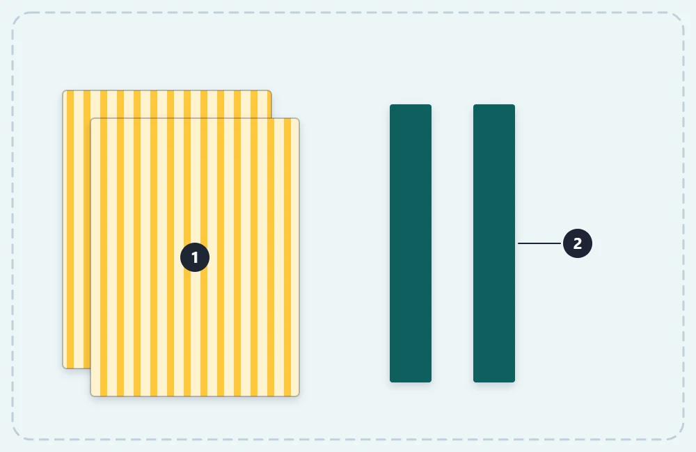 Cut pieces for a tote bag, numbered: the bag body rectangles and two strap strips