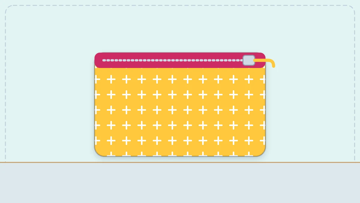 A finished flat zipper pouch